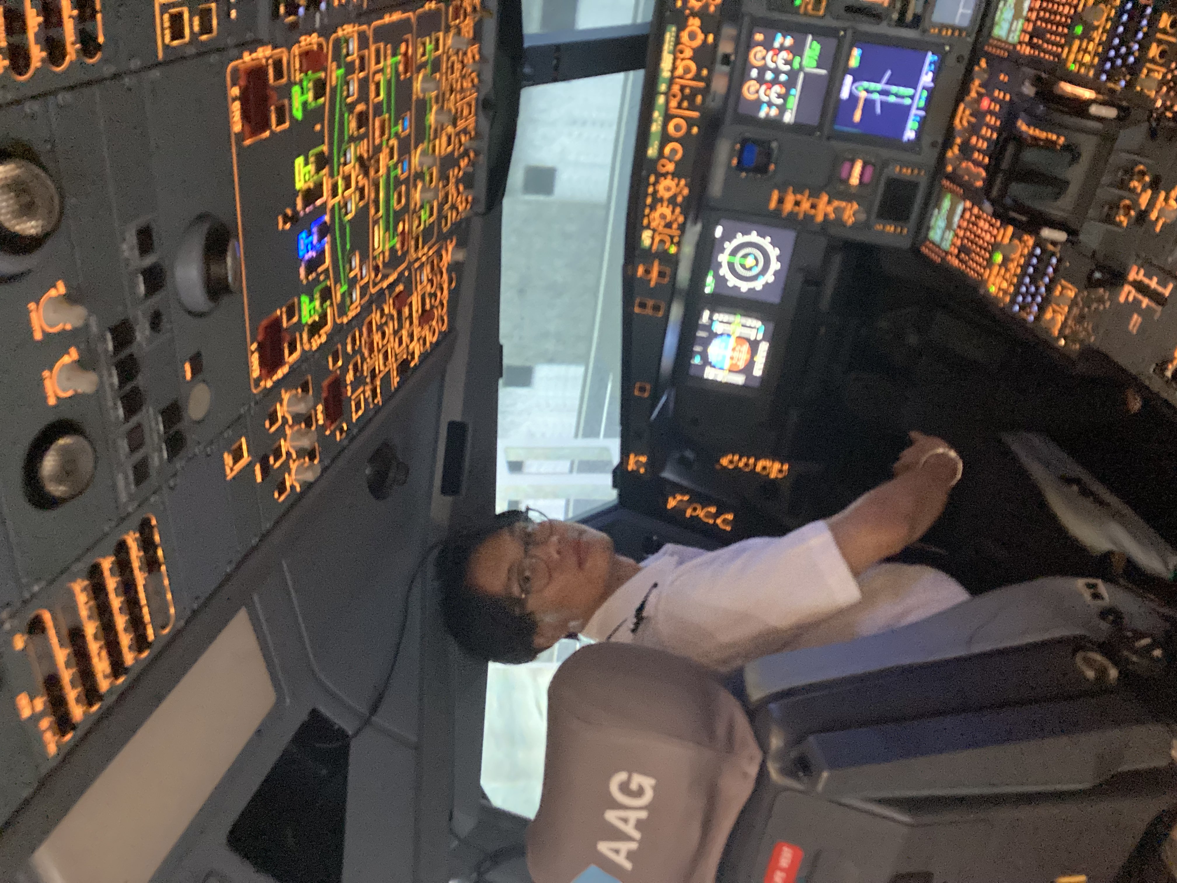 Seated in an A320 full-flight simulator flight deck